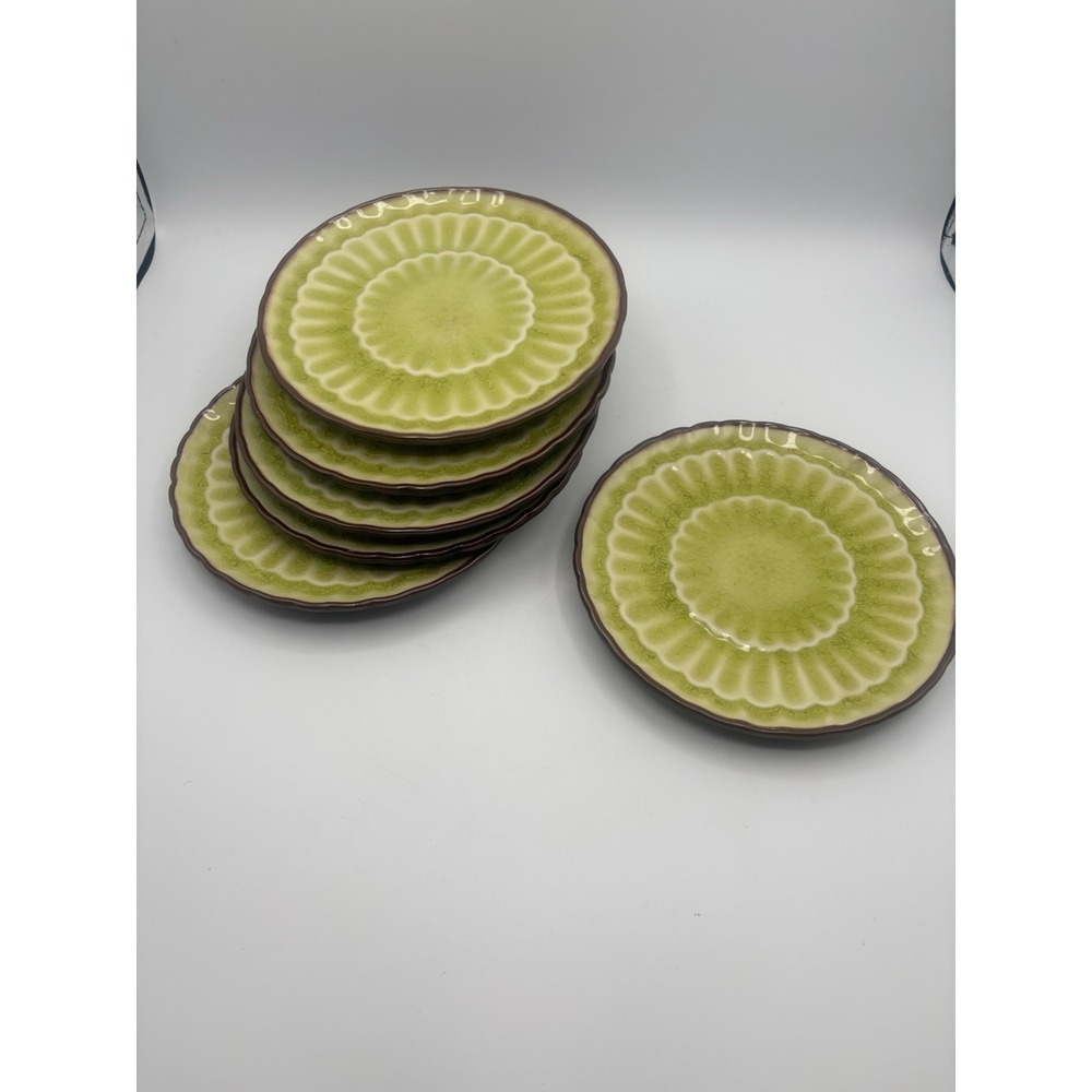 Japanese Crackle by Pier 1 GREEN MUM DESSERT PLATE 6 1/2" Lot Of 6